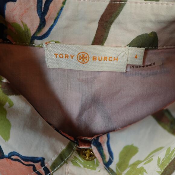 Tory Burch Dress Womens 4 Derrick Poplin Shirt Dress Pink Poppies Bloom Floral - Picture 3 of 12